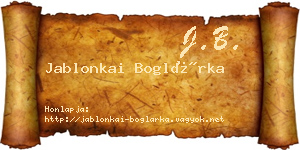 Jablonkai Boglárka névjegykártya